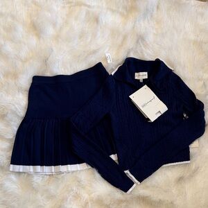 Navy Blue Pleated Skirt and sweater top set